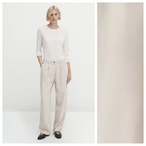 NWT. Massimo Dutti Beige 100% Lyocell Loose Fit Trousers. Size 6.